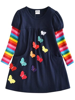 VIKITA Vestito Manica Lunga Striscia Cartoon Animale Sciolto T-Shirt Vestitos Bambina 