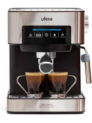 Ufesa Ce7255 Macchina per Caffè Espresso con Touch Screen, Vaporizzatore Regolabile, Pressione 20 Bar, Metallo/Nero