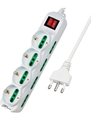 Extrastar Multipresa 12 Posti 4 polivalenti (schuko 10/16A) 8 bivalenti 10/16A, Colore bianco, Cavo 1.5 m - Spina 16A