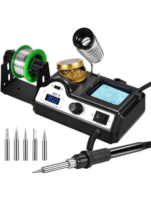 Stazione di saldatura 60W Professionale,Preciva Saldatore Elettrico con Display Digitale a Led,Regolazione Di Temperatura 90°C-480°C,0.8 mm Filo di saldatura senza piombo,5Pcs Saldatura Punte di Ferro