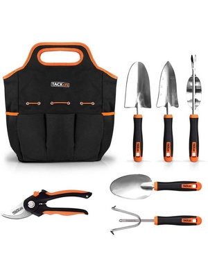 Utensili da Giardino, Set Attrezzi da Giardino 6 Pezzi con Borsa, Include Cesoie Potatura, Cazzuola per Trapianto, Paletta per Terreno, Sarchiatrice, Coltivatrice, Diserbatrice