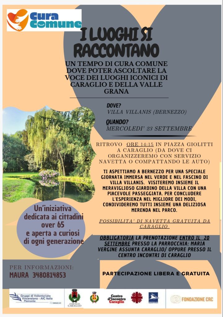 Locandina per la visita al giardino e alla Villa Villanis a Bernezzo in Valle Grana a Cuneo